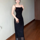 French Curry Sling Dress Women's Summer Mesh To Receive Waist-Repair Skirt Pure Desire Tight Ass Long Skirt