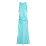 BSK&TRAF Women's Clothing 2026 Summer New Fashion Silk Hyssin Texture To The Waist Of The Fan Flute Dress 8372090