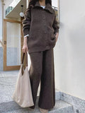 Pregnant Women Collar Knitted Two Sets Of 2025 Autumn And Winter 2025 New Thick Loose Lazy Sweater Open Shirt Wide Leg Trousers Set