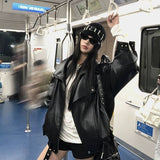 Fashion Locomotive Leather Coat Women's Autumn 2025 New Loose Retro Leather Jacket Ocean