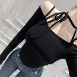 Two-´© Design-Sensitive Slings With T-Shirt Inclined Hem Irregular T-Shirt Tighten Thin Long Sleeve Collar