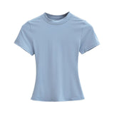 Hottie Tight Foundation Round-Neck Short-Sleeved T-Shirt For Girls Summer Solid Color Bhise Slim Top