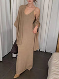 French Temperament Sling Knitted Dress Women's Autumn And Winter Lazy Wind Slacken Cloak Shawl Two-Piece Set