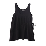 Summer New Girl Sweet Doll Shirt Loose Round Tie With Black Strap Skirt